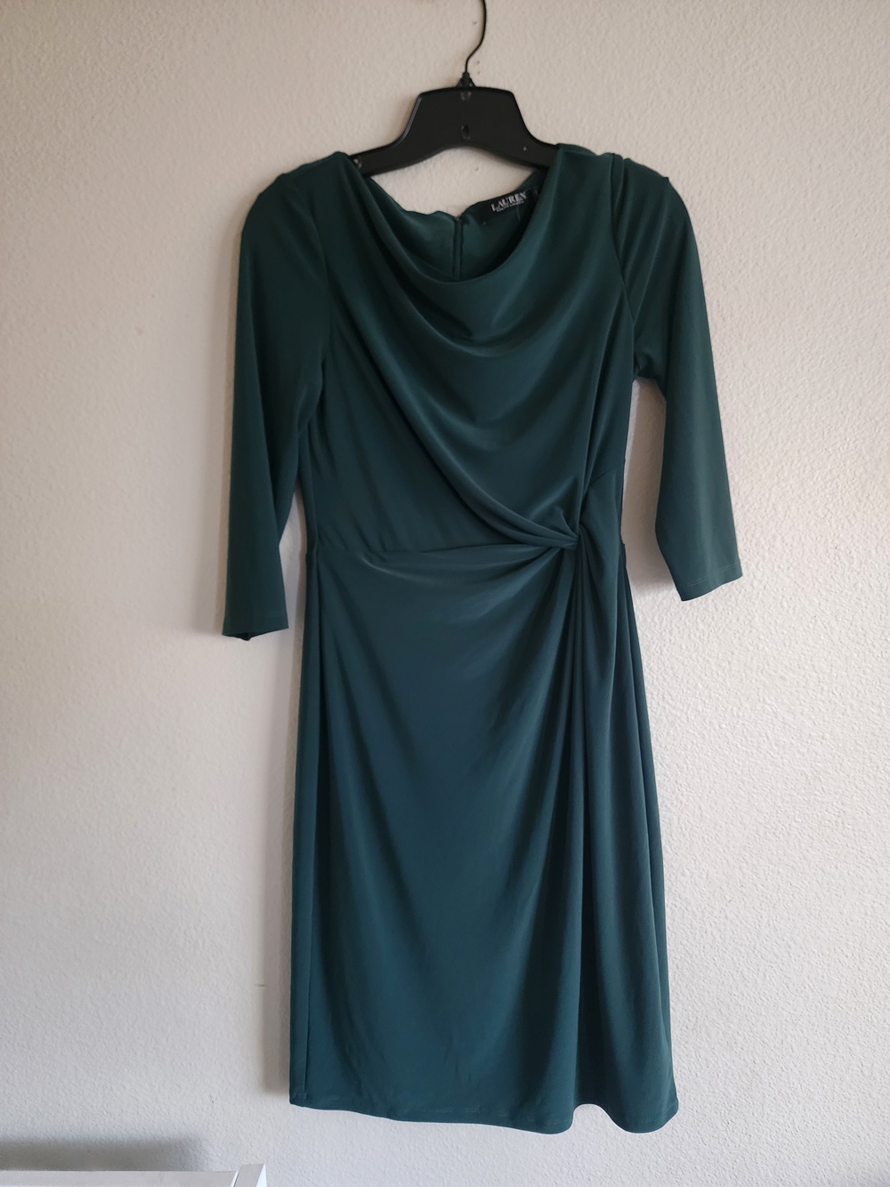 Lauren Ralph Lauren Dark Green Twisted Knot Cowl Neck Dress Size 2